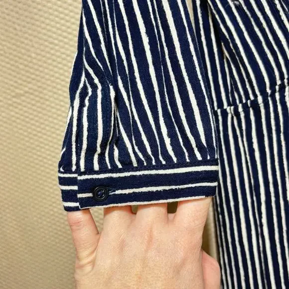 GAP M Navy White Vertical Stripe Wrap Dress Midi Long Sleeve V-Neck Tie Waist - Picture 3 of 7
